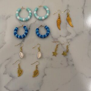 Gold and Blue Women's Earring Set